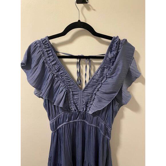 T TAHARI Airflow Ruffle Tiered Midi Dress In Slate-Size M - Picture 5 of 7